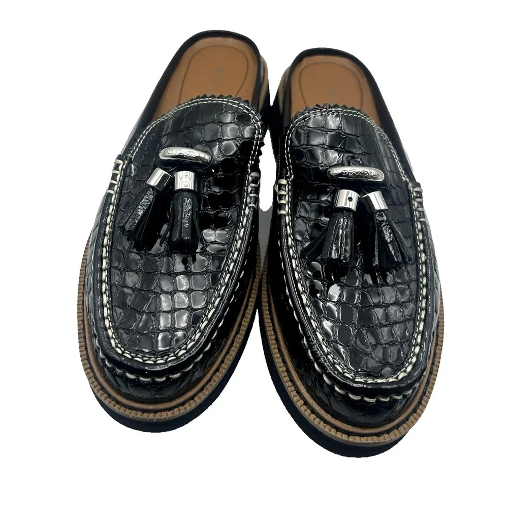 Donald Pliner Lyndall Croc Embossed Patent Leather Tassel Loafer/Mule Size 7 1/2